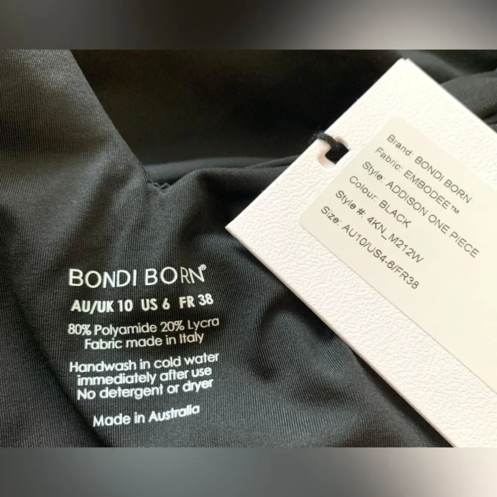Bondi Born Addison Deep Plunge One-piece Swimsuit Size US 6 Black Bathing Suit